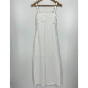Stitch + Feather White Waffle Knit Bustier Midi Dress Open Back Womens Small